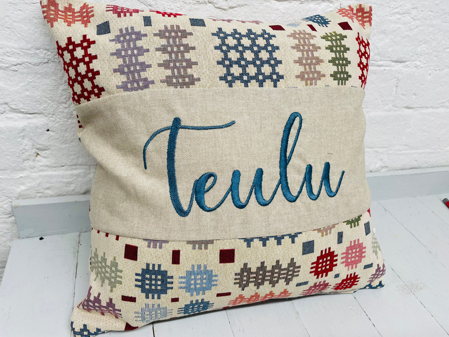 Teulu Welsh Blanket style Cushion