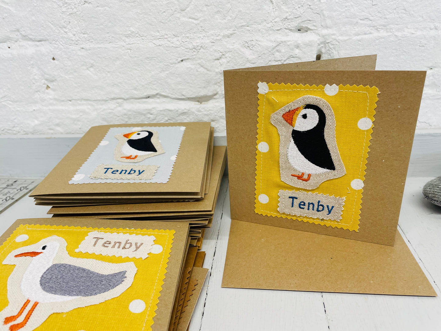 Tenby Puffin Greeting Card- Dotty Fabric
