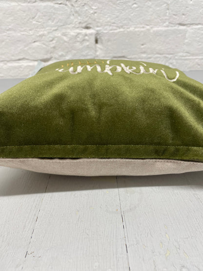 Hello Pumkin Green Velvet 12” Cushion