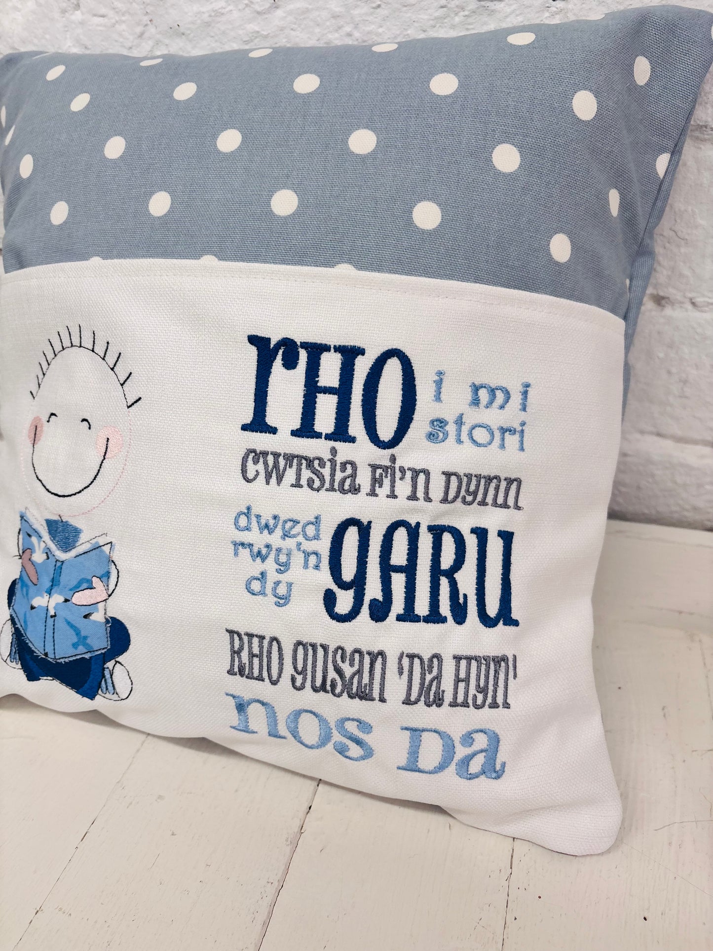 Little Boy Children's Reading Book Cushion in Welsh and English