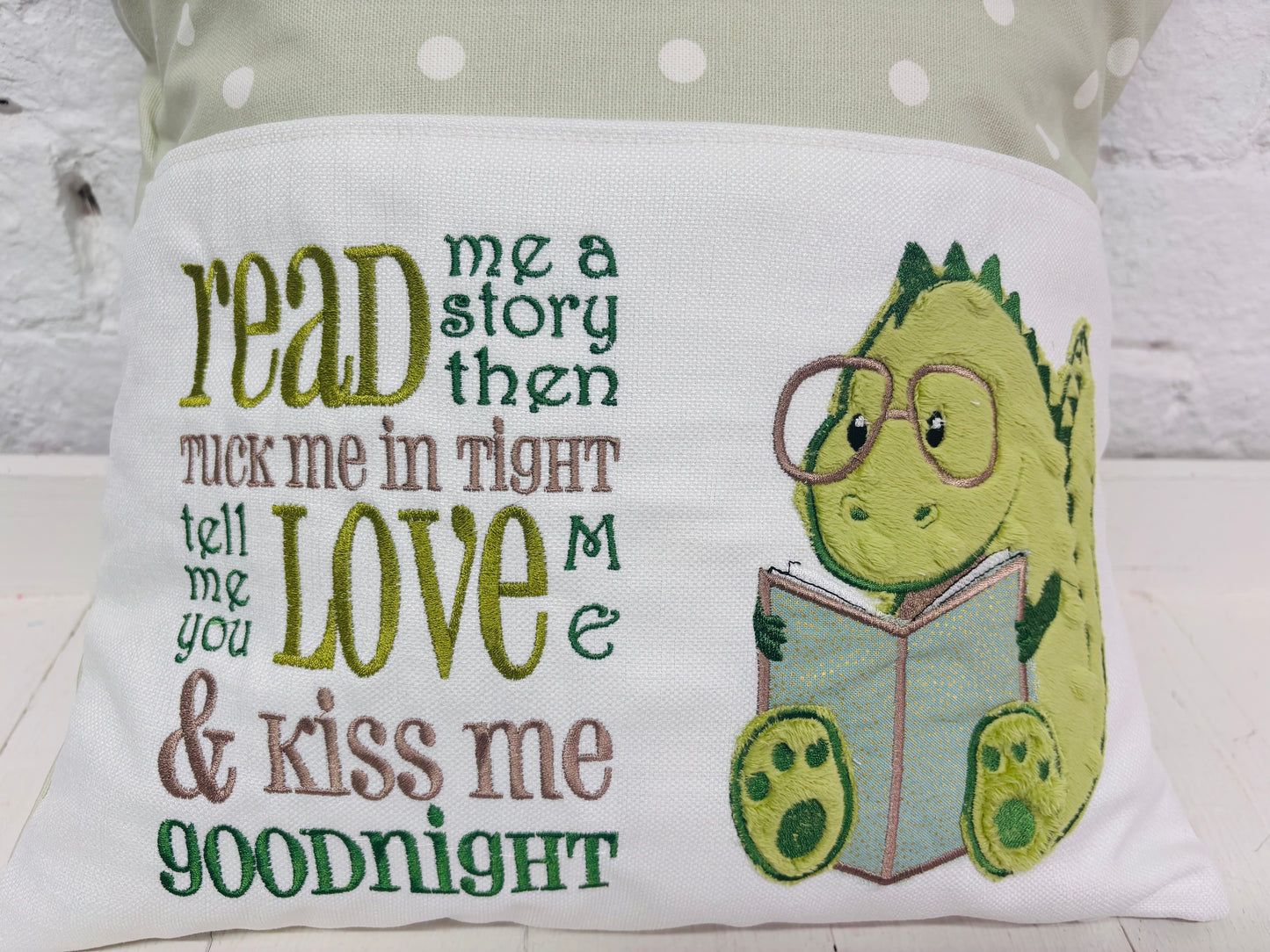 Green Cute Dino with English or Welsh Saying