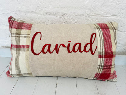 Cariad Cushion- Wool touch long cushion-Welsh quote cushion