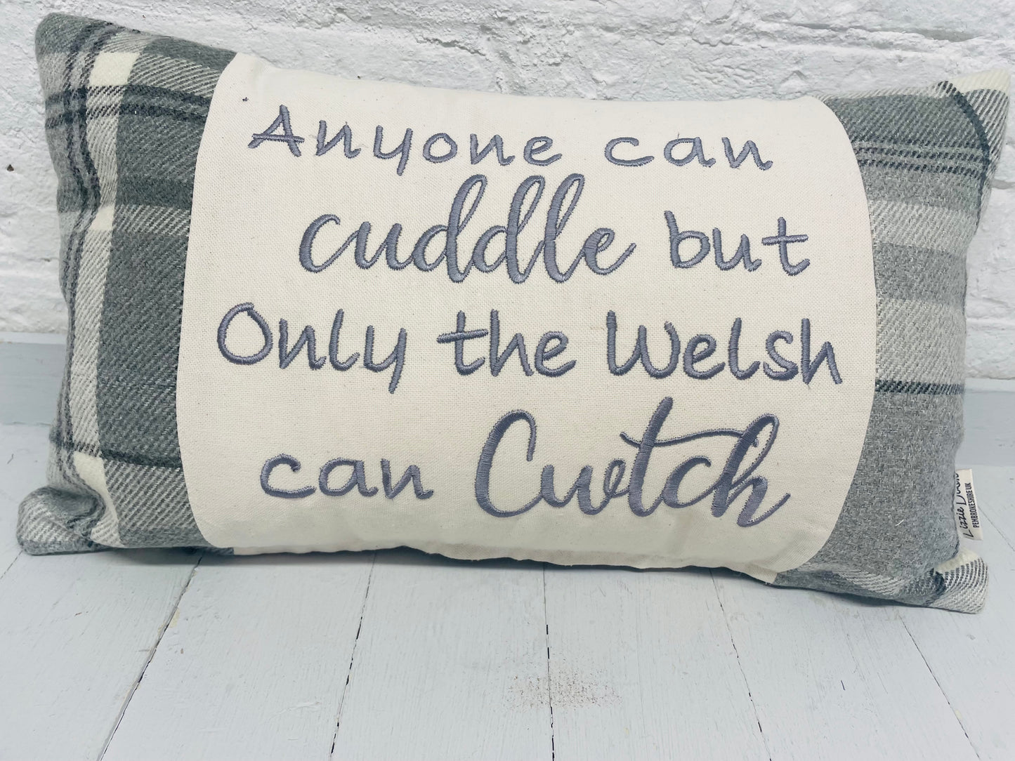 Any one can Cuddle but only the Welsh can Cwtch Cushion-Handmade welsh gifts-wool touch fabric choice of colours