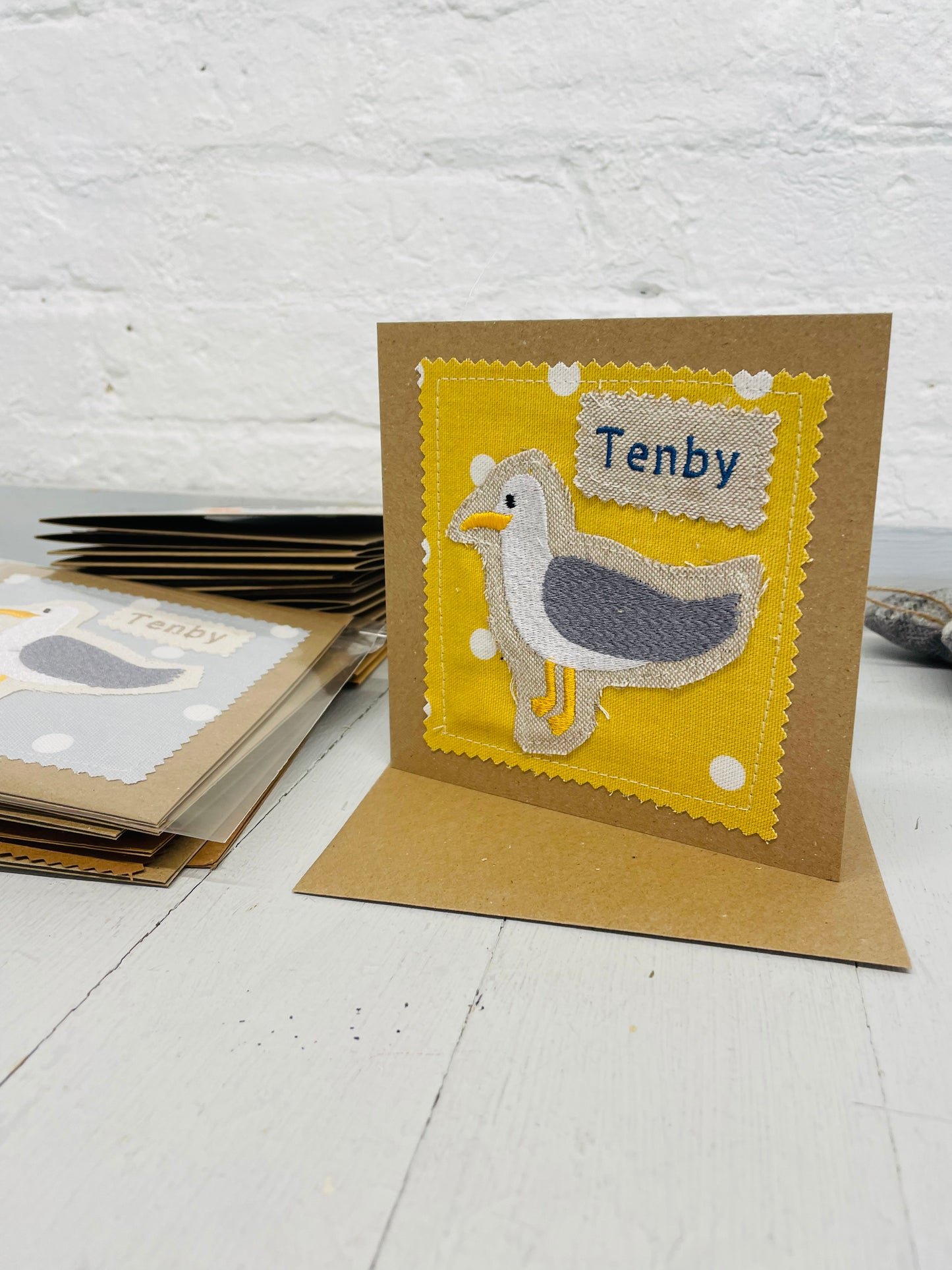 Tenby Seagull Greeting Card- Dotty Fabric