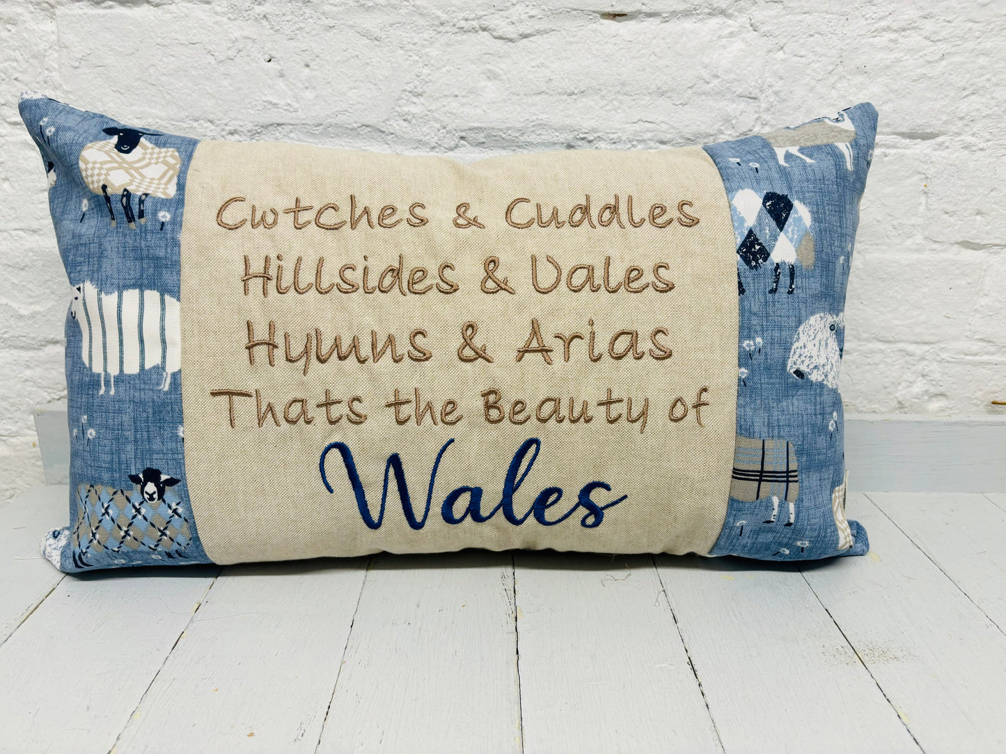 Sheep Design-Cwtches & Cuddles Welsh quote long cushion