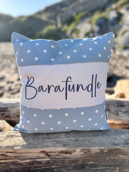 Any Place Name Square Cushion- Blue Dotty