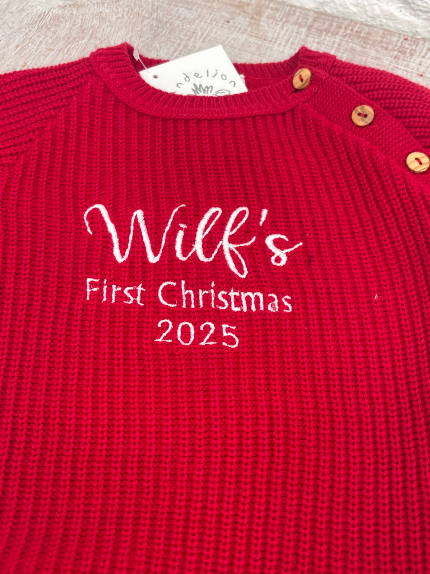 Red Romper Baby’s first Christmas Cardigan