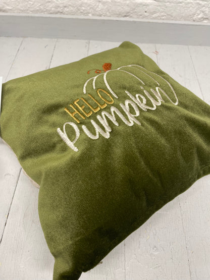 Hello Pumkin Green Velvet 12” Cushion