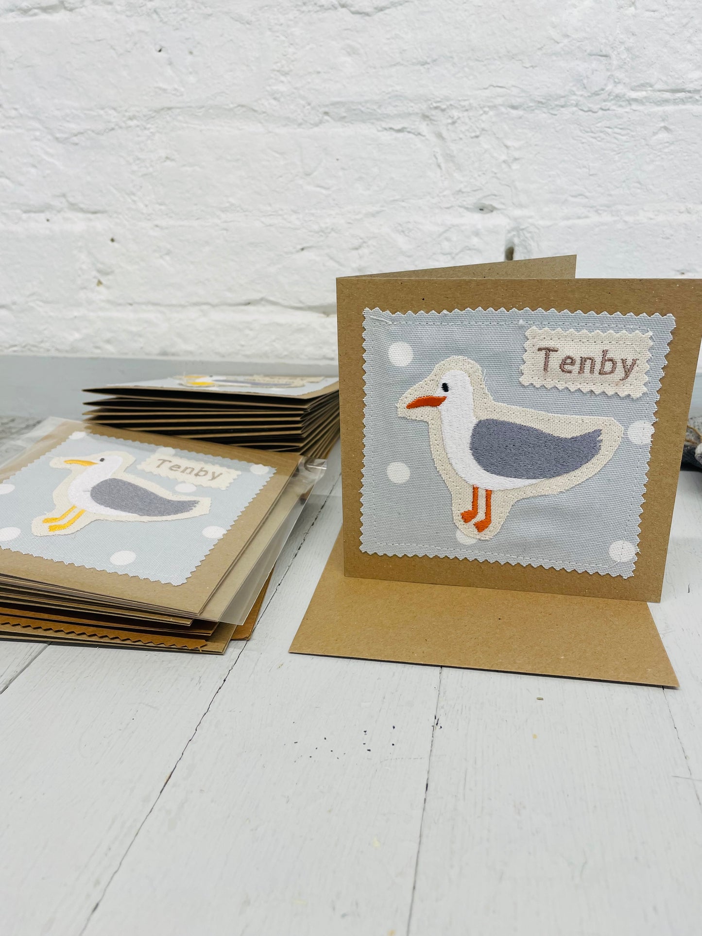 Tenby Seagull Greeting Card- Dotty Fabric