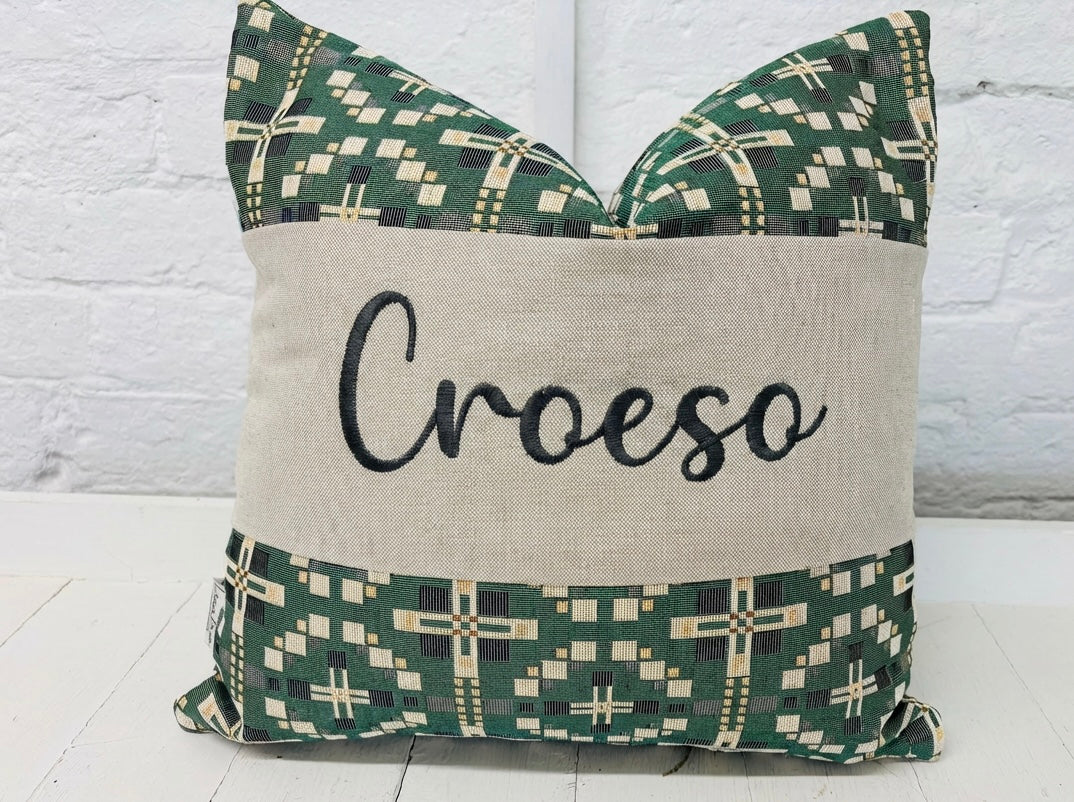 Vintage Cross Welsh Blanket Square Cushion-Personalised Cushion- Quote  Cushion
