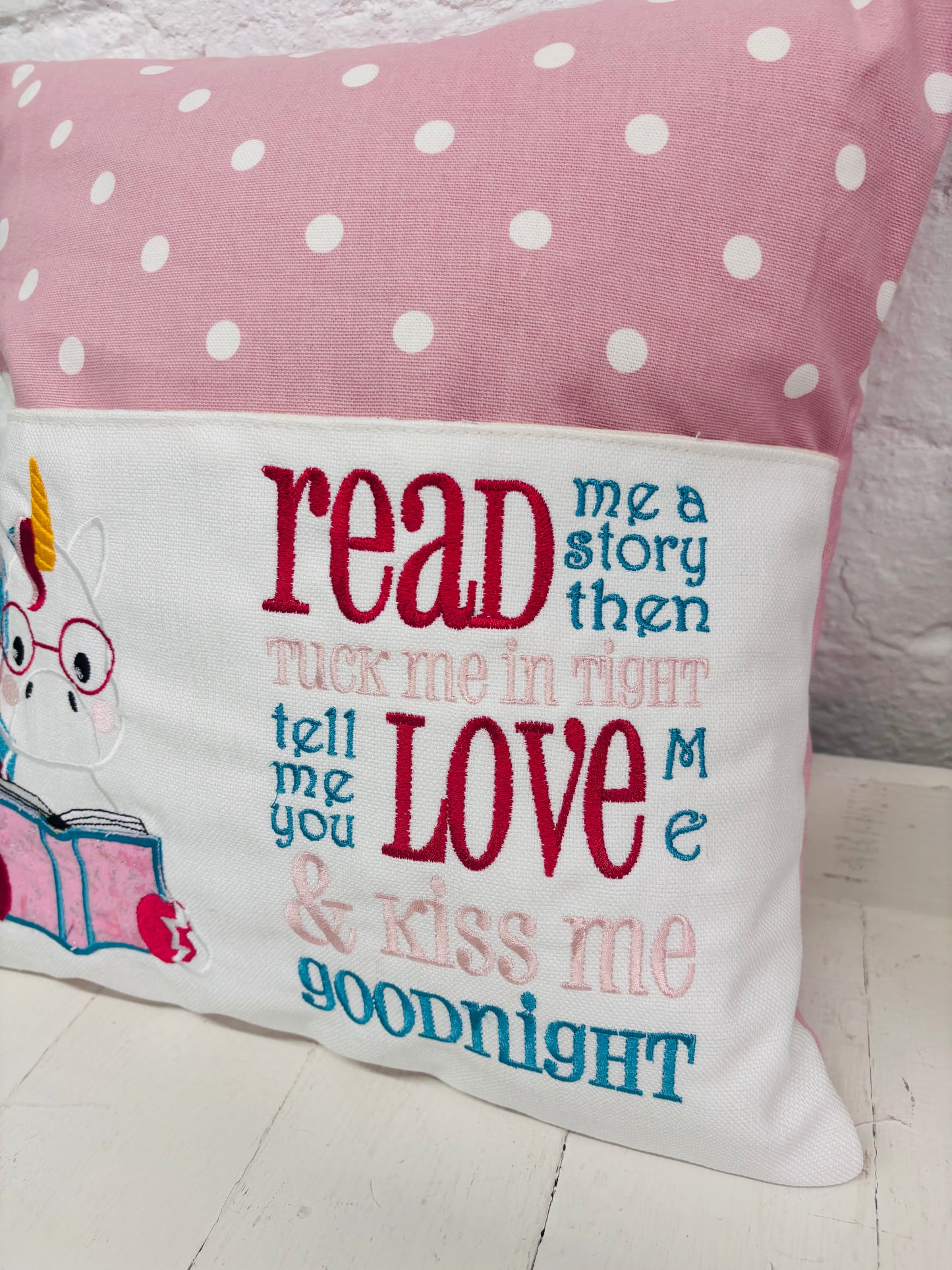 Cute Unicorn Children’s Book Cushion available in Welsh and English