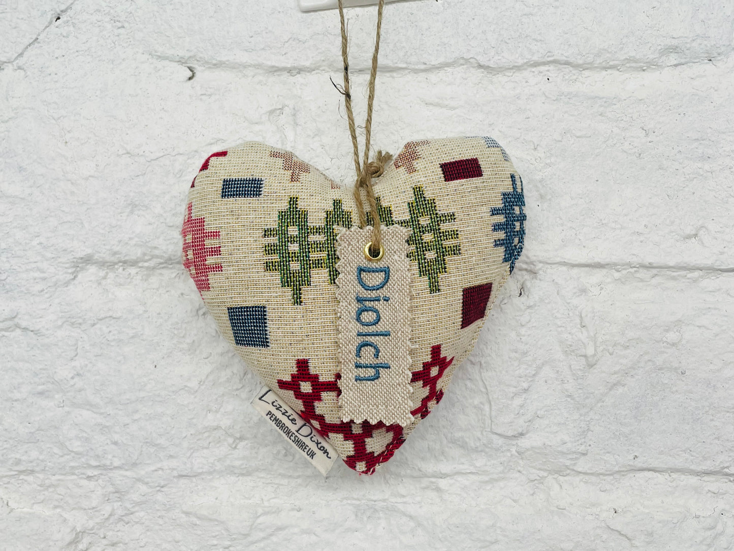 Mini Teal Diolch Heart Welsh  Blanket style -Diolch Heart Teal Diolch Tag