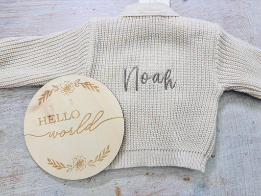 Beige Personalised Knitted Baby Cardigan