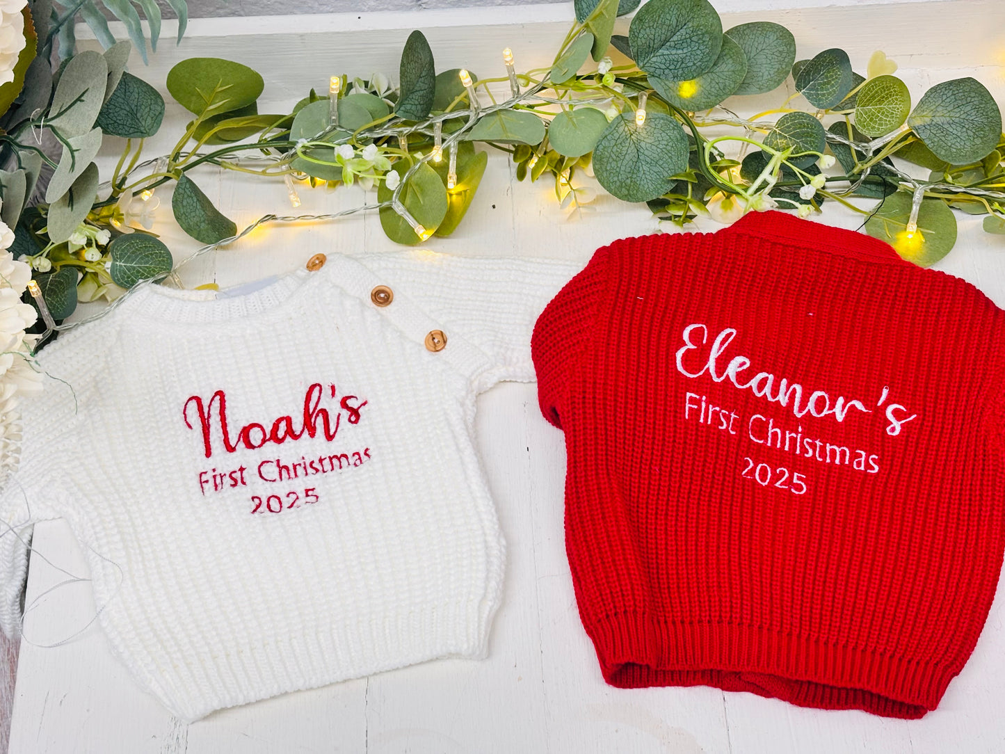 My first Christmas Knitted jumper ivory with red text