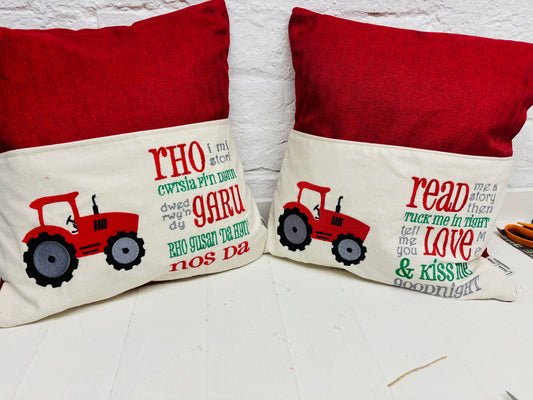 Red Tractor Children's Reading Book Cushion.