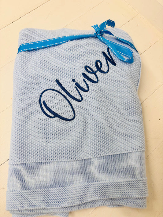 Blue Knitted Baby blanket-Personalised