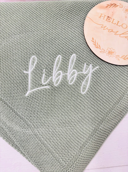 Soft Green Knitted Baby blanket-Personalised