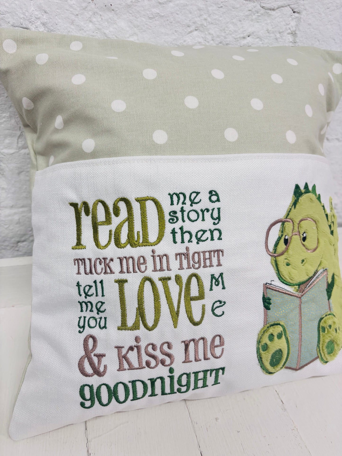 Green Cute Dino with English or Welsh Saying