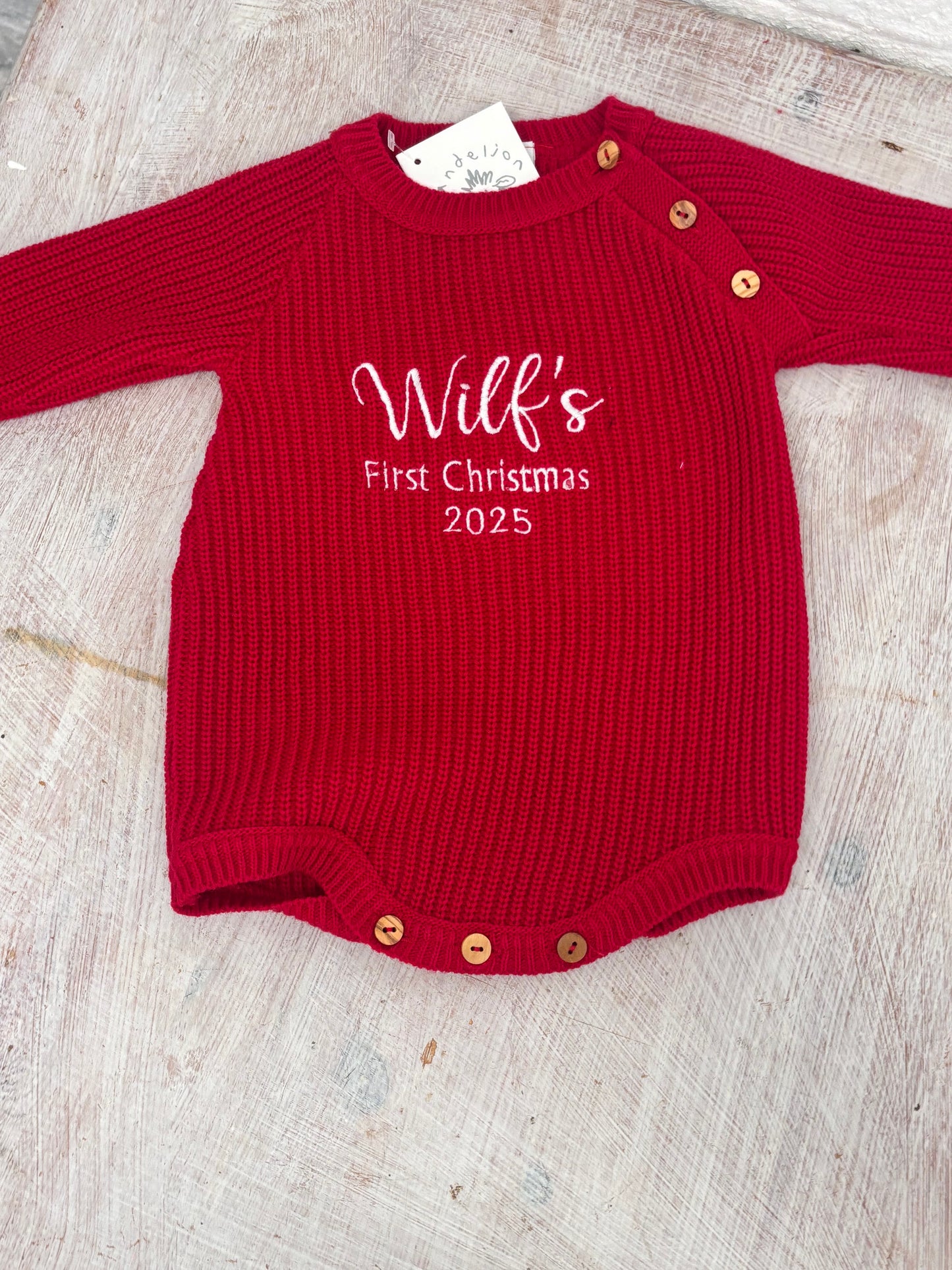 Red Romper Baby’s first Christmas Cardigan
