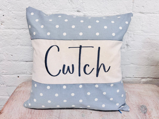 Costal Cwtch Square Cushion- Blue Dotty