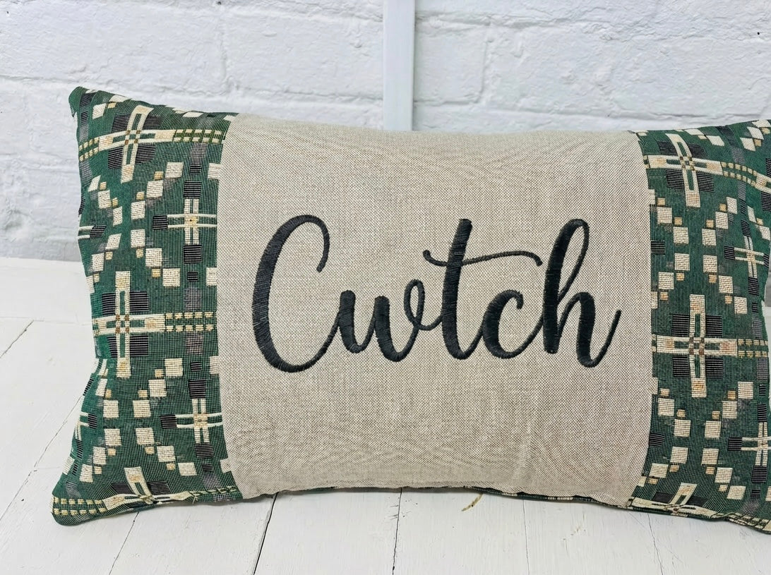 Vintage Cross Welsh Blanket Long Cushion- Any word