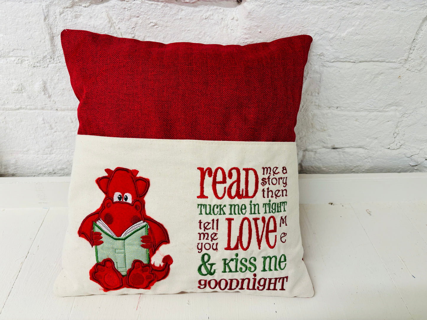 Cute Red Dragon Children’s Reading Book Cushion available in Welsh or English