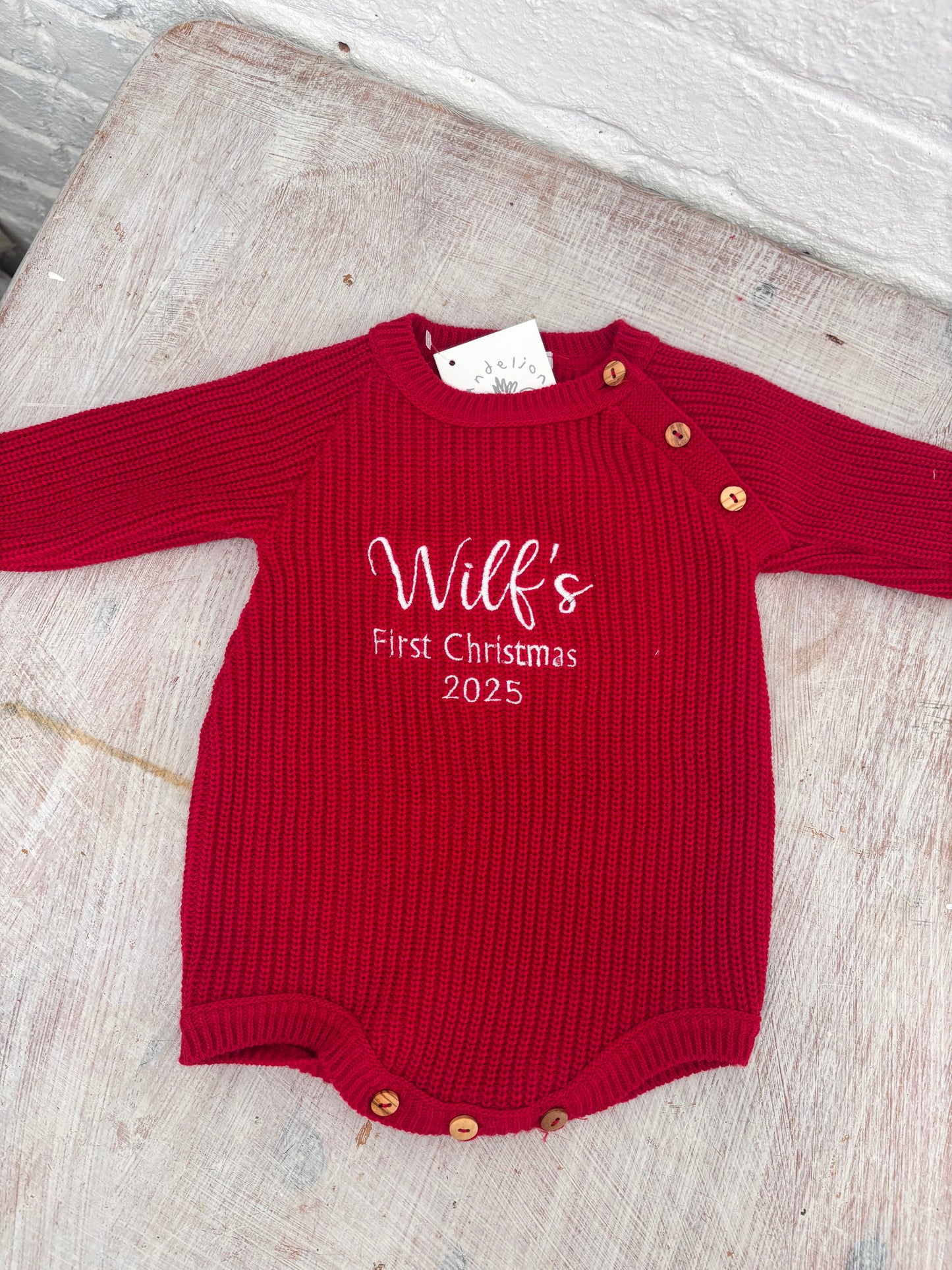 Red Romper Baby’s first Christmas Cardigan