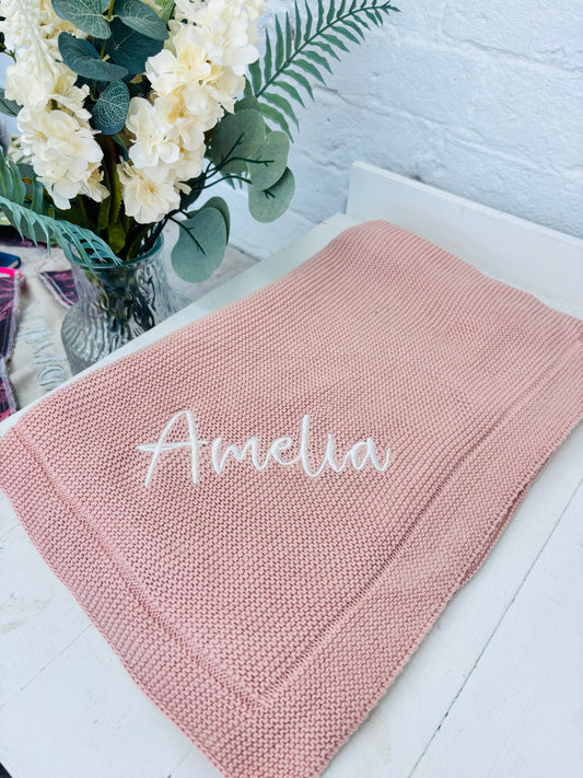 Soft Dusky Pink Knitted Baby blanket-Personalised