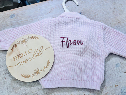 Pink Personalised Knitted Baby Cardigan