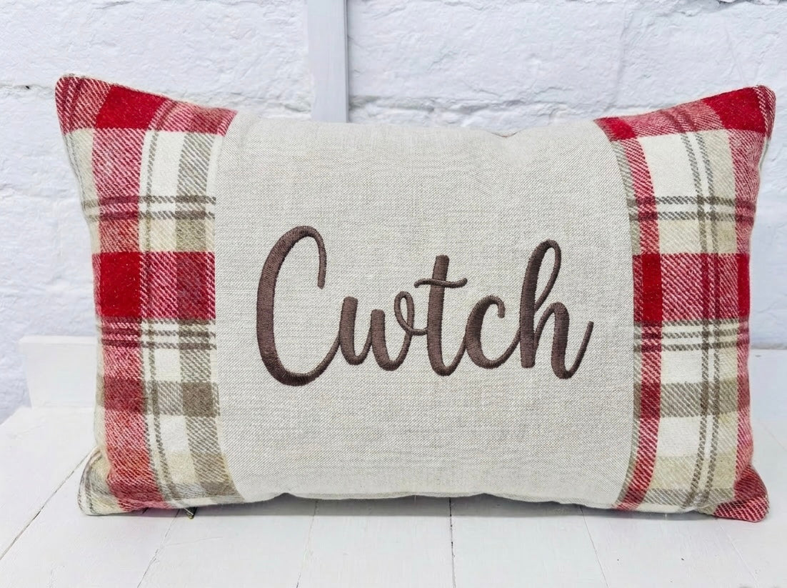 Cwtch long cushion. Wool touch fabric cushion