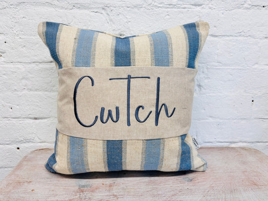 Blue and cream -Cwtch Cushion Square (limited edition)