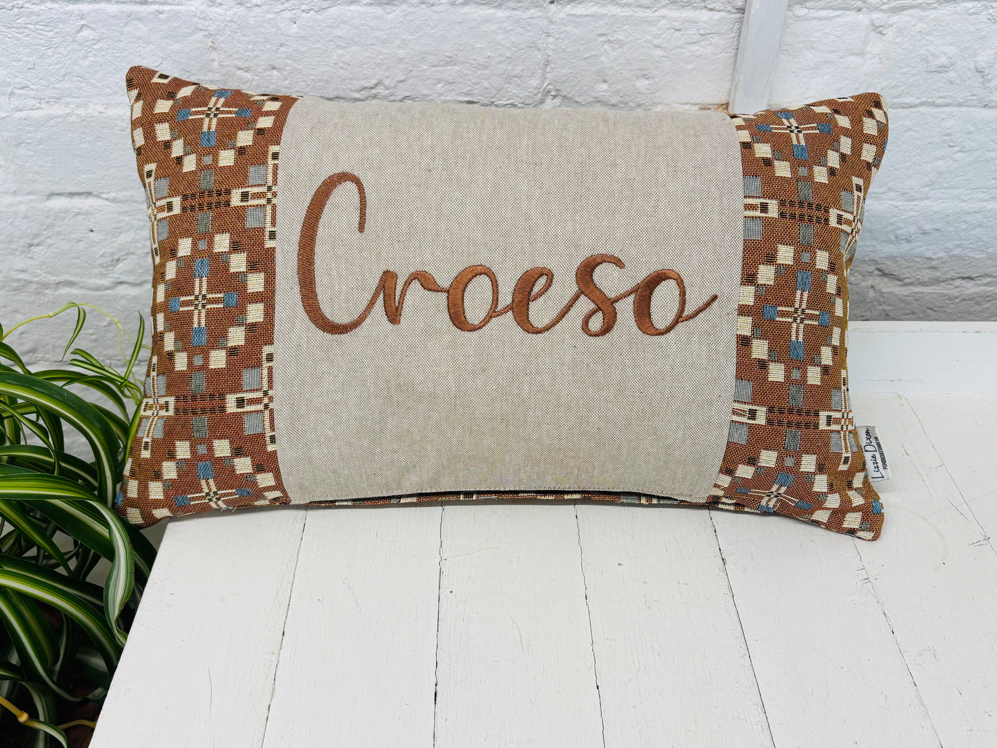 Vintage Cross Welsh Blanket Long Cushion- Any word