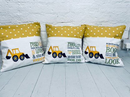 Digger with saying Children's Reading Book Cushion.