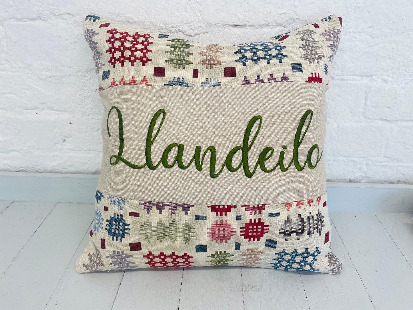 Personalised Welsh Tapestry Blanket Style Cushion- personalised location cushion