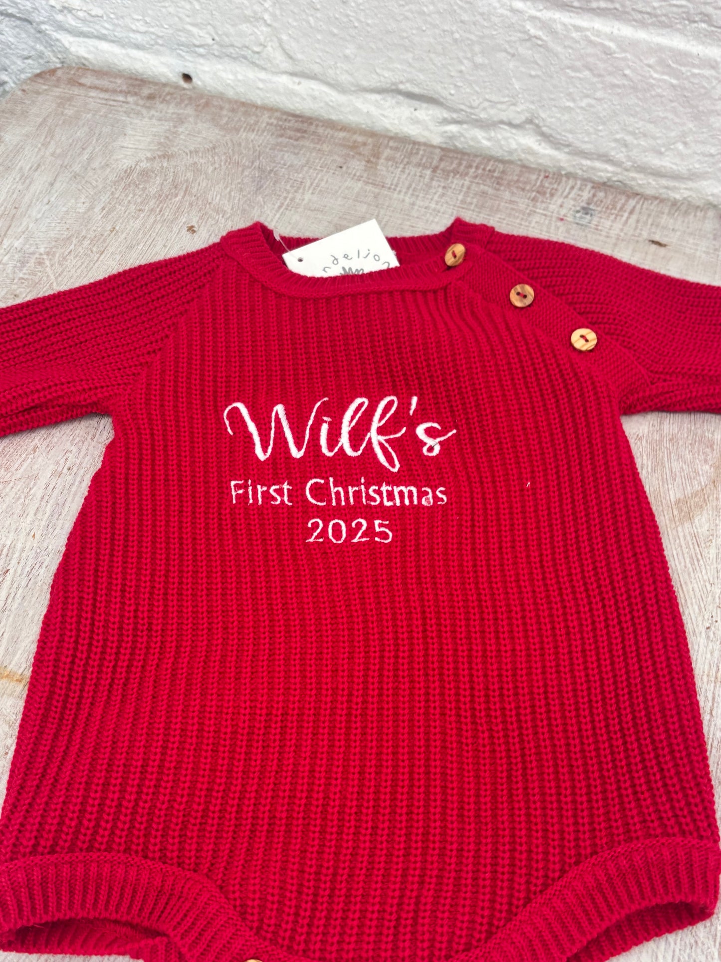 Red Romper Baby’s first Christmas Cardigan