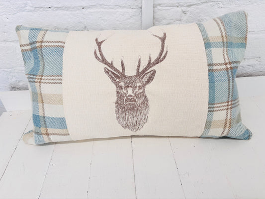 Stag Cushion-Skye Blue Wool Long Cushion