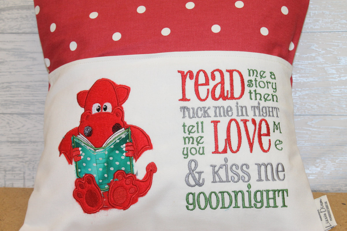 Cute Red Dragon Children’s Reading Book Cushion available in Welsh or English
