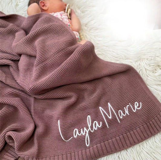 Soft Mocha Knitted Baby blanket-Personalised