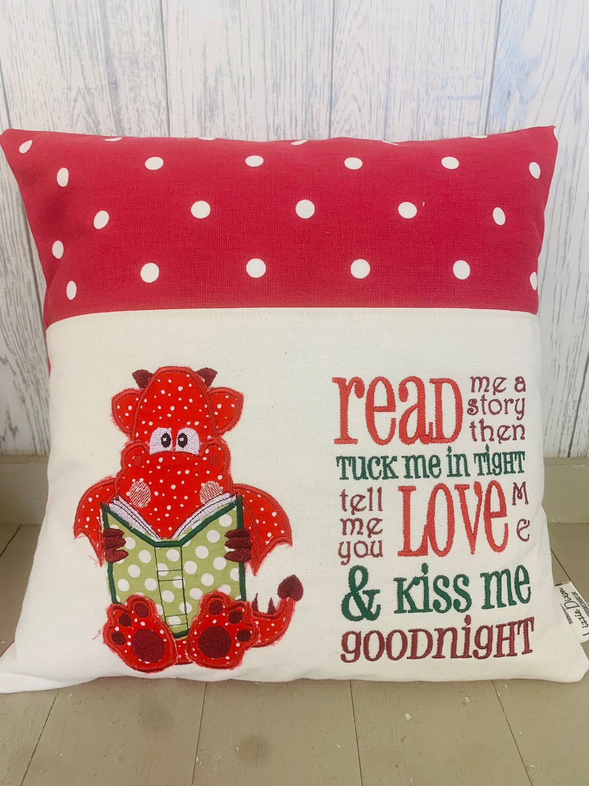 Cute Red Dragon Children’s Reading Book Cushion available in Welsh or English
