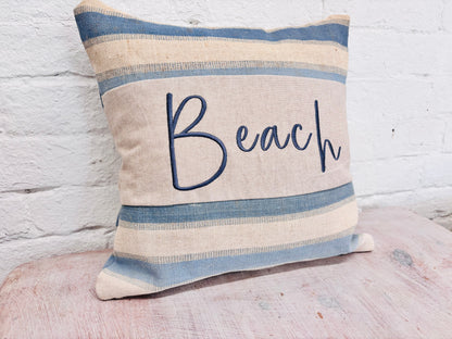 Beach Cushion - Blue and cream - Square (limited Edition)