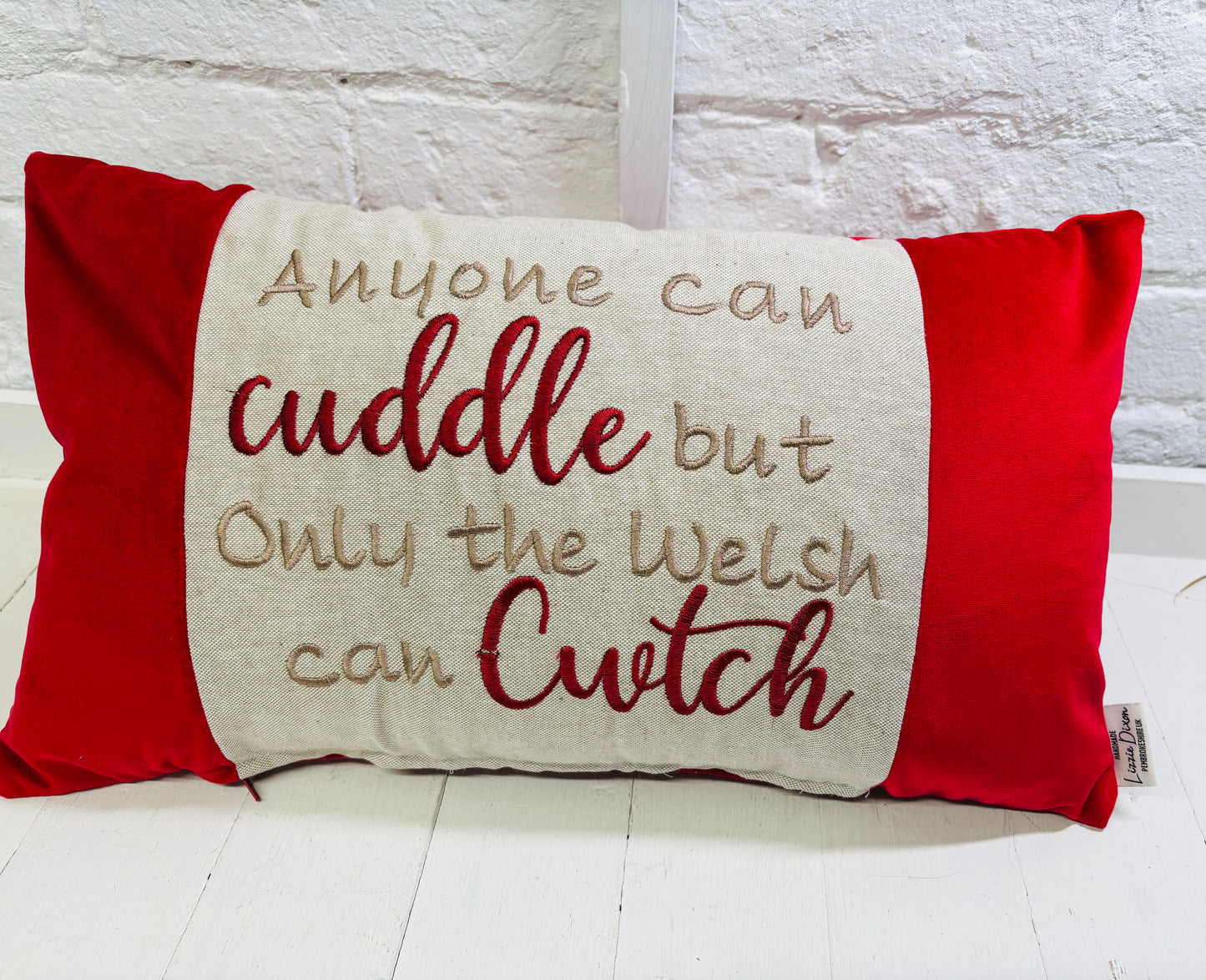 Red Velvet Anyone can Cuddle but only the Welsh can Cwtch Cushion