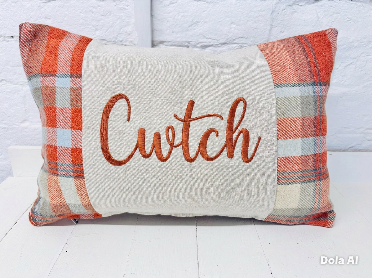 Cwtch long cushion. Wool touch fabric cushion