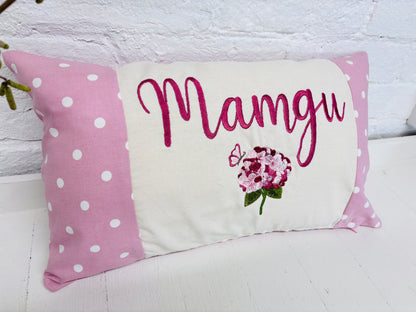 Pink Dotty & Hydragea  Personalised Mother’s Day Cushion-Pink Dotty and Hydrangea - Mamgu cushion-Mamgu gift