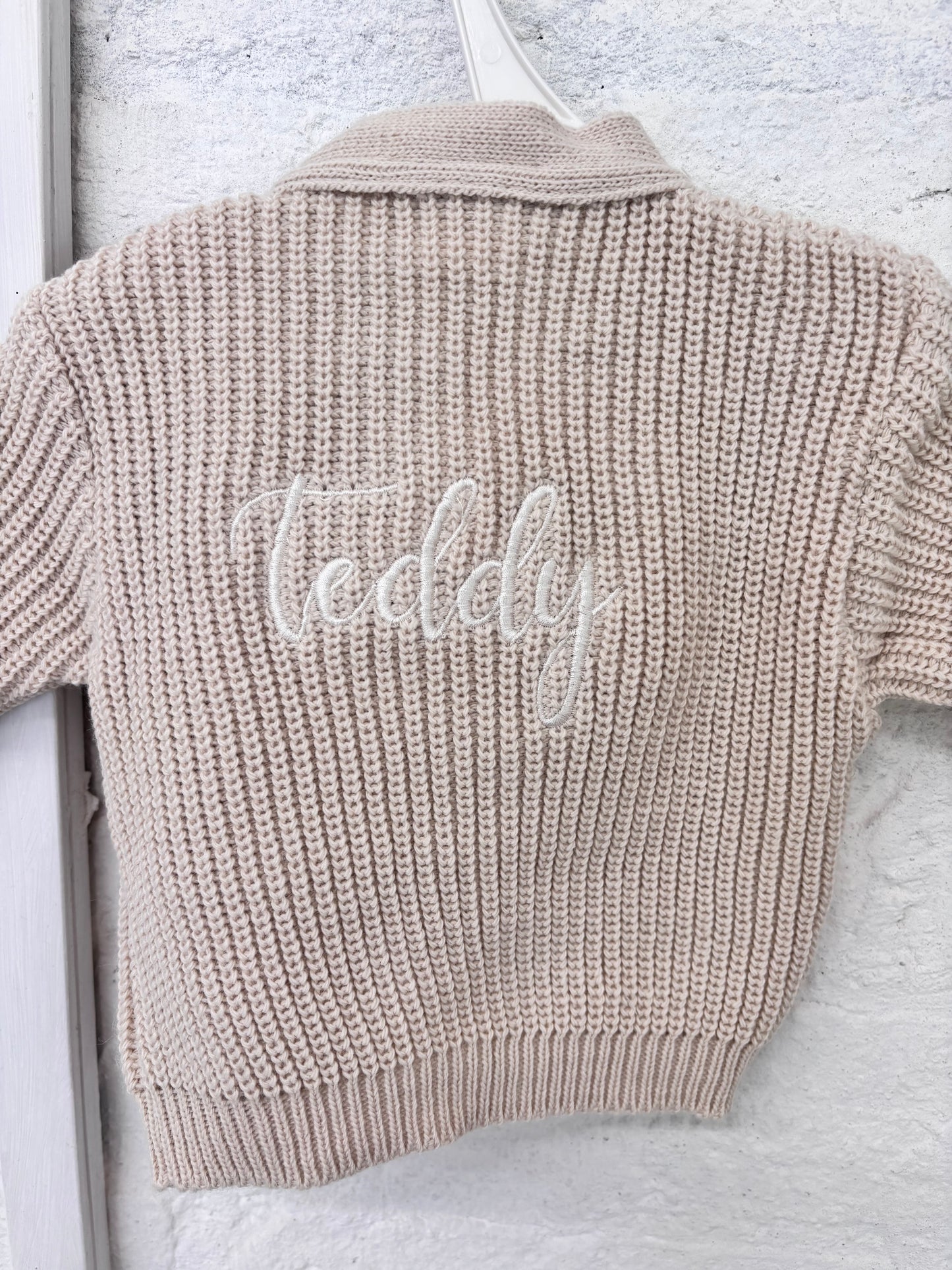 Taupe Personalised Knitted Baby Cardigan