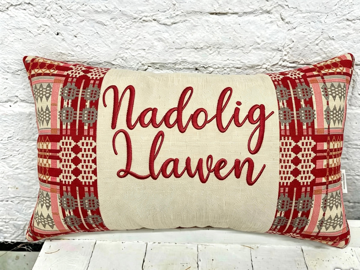 Nadolig llawen Red Welsh Blanket Cushion
