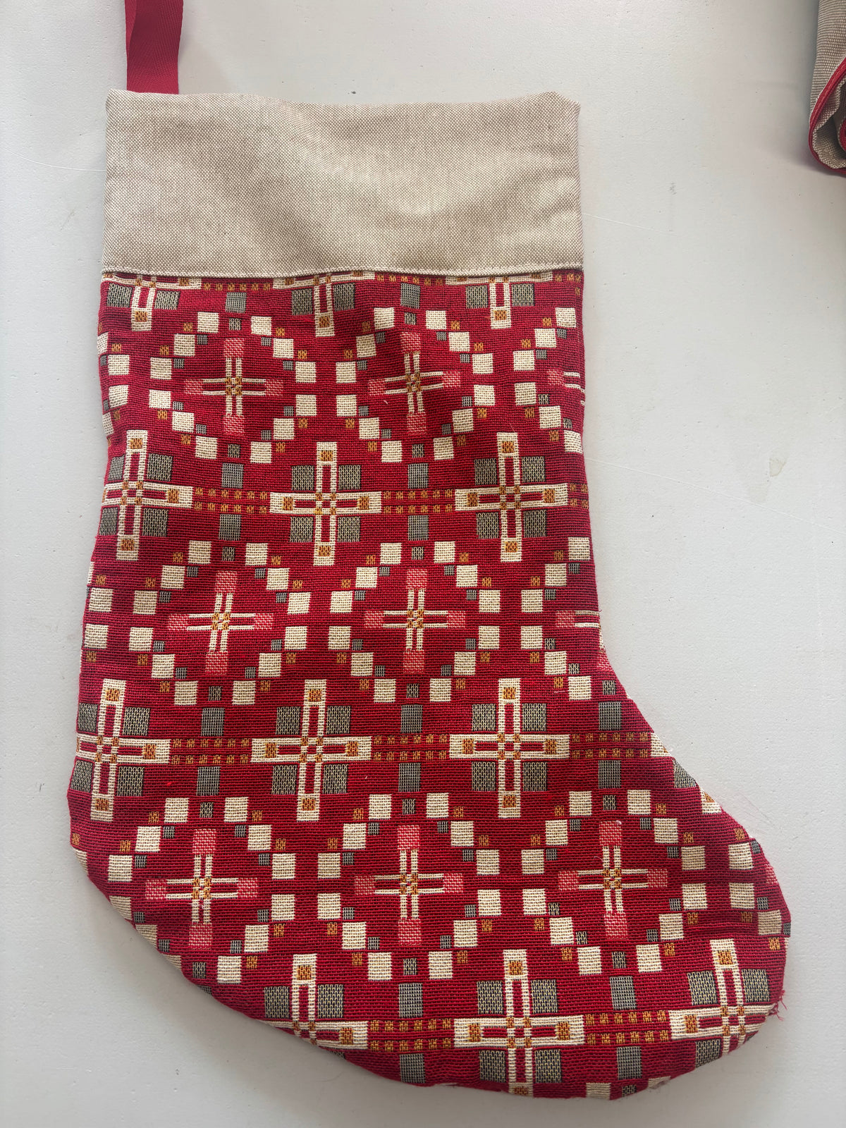 Christmas Stocking- Red Vintage Cross -Nadolig Llawen- Merry Christmas  or Personalised Stocking