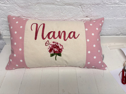 Pink Dotty & Hydragea  Personalised Mother’s Day Cushion-Pink Dotty and Hydrangea - Mamgu cushion-Mamgu gift