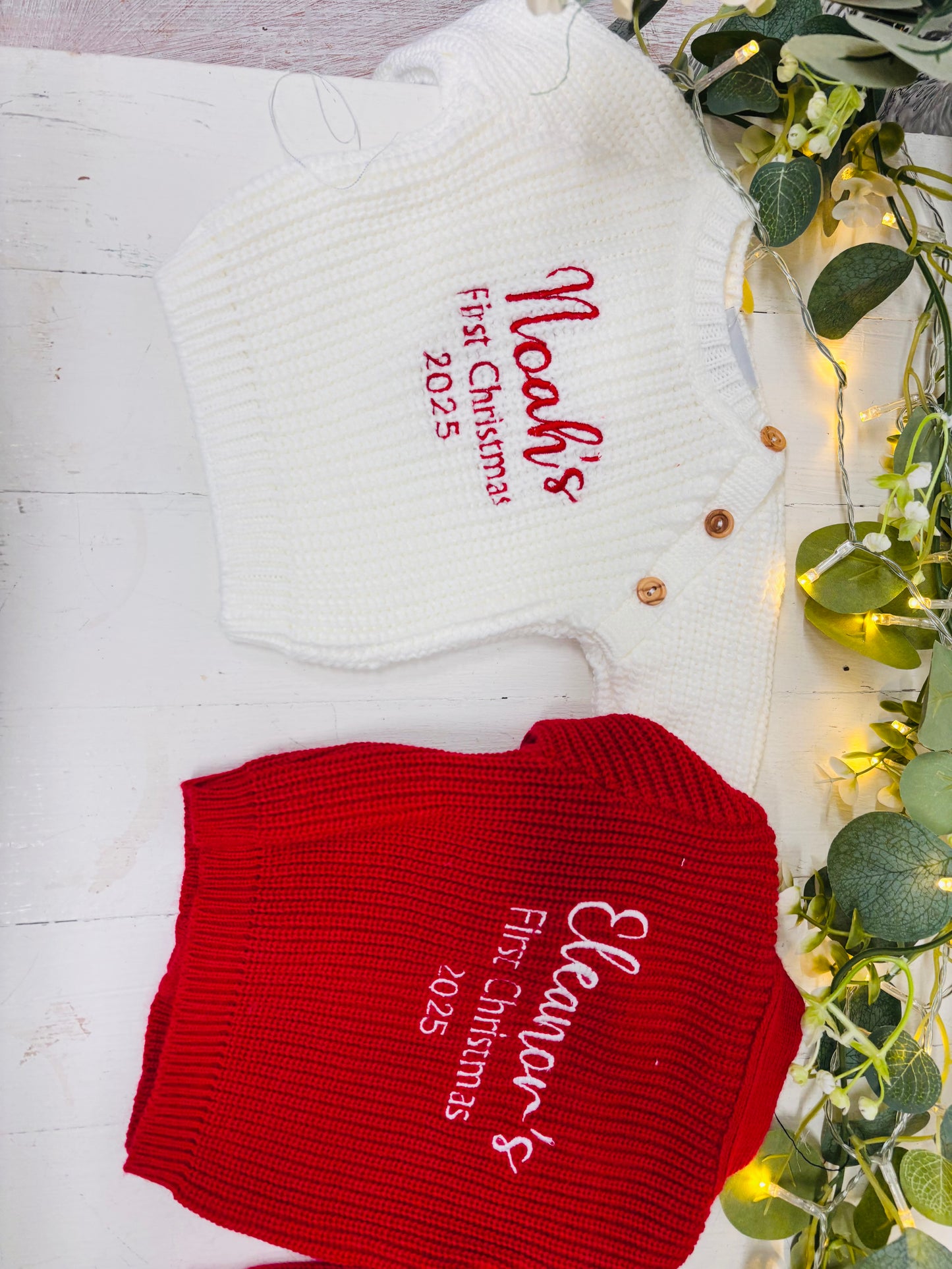 My first Christmas Knitted jumper ivory with red text