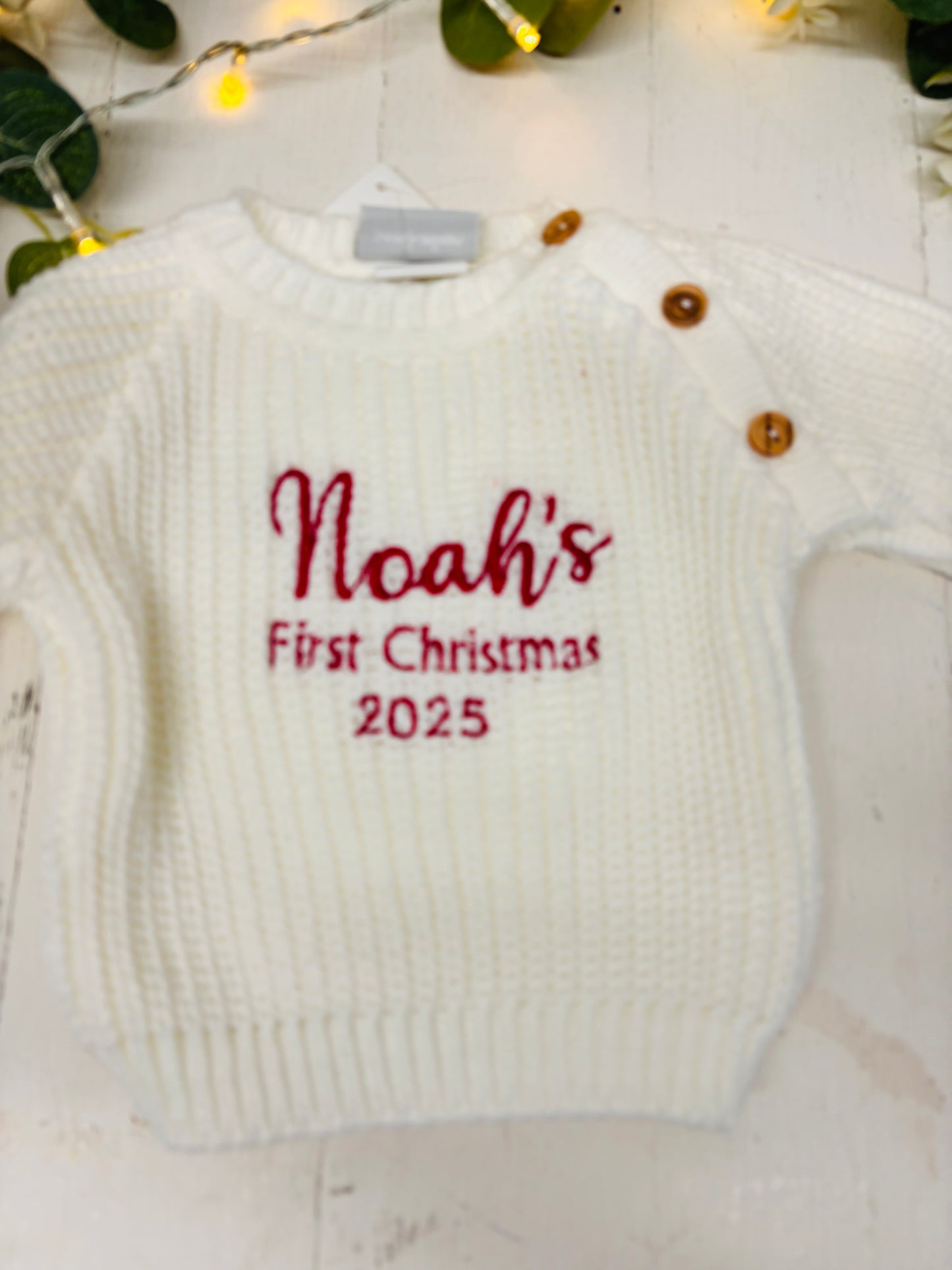 My first Christmas Knitted jumper ivory with red text