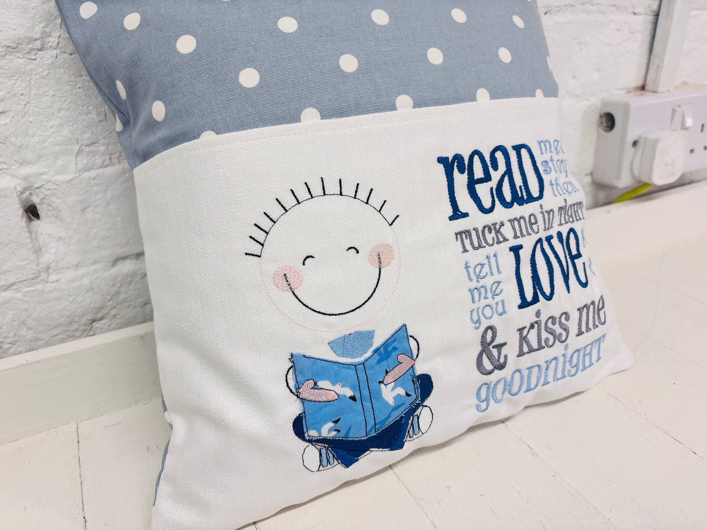 Little Boy Children's Reading Book Cushion in Welsh and English
